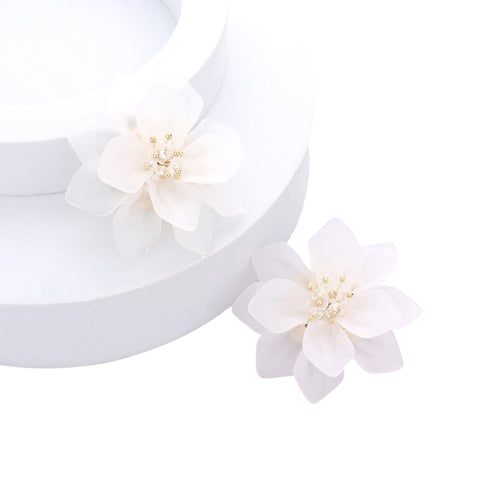 White Resin Flower Earrings (Pair)