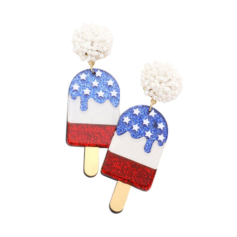 Red, White and Blue Star Popsicle Dangle Earrings (Pair)