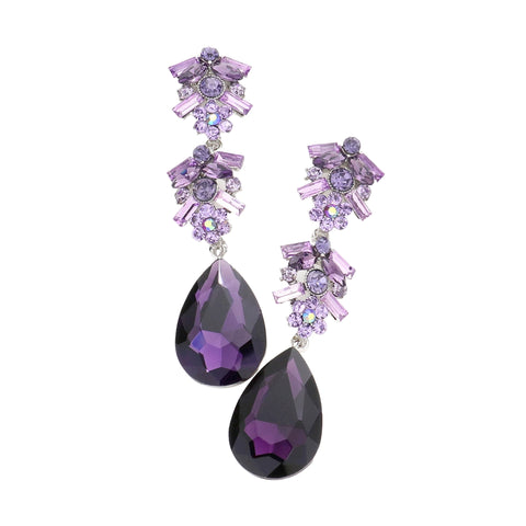 Purple Chunky Pear Crystal Drop Earrings (Pair)