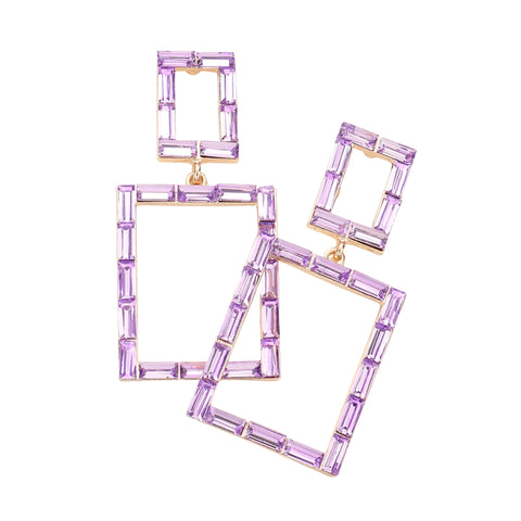 Lavender Baguette Stone Cluster Rectangle Dangle Earrings (Pair)
