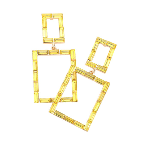 Yellow Baguette Stone Cluster Rectangle Dangle Earrings (Pair)