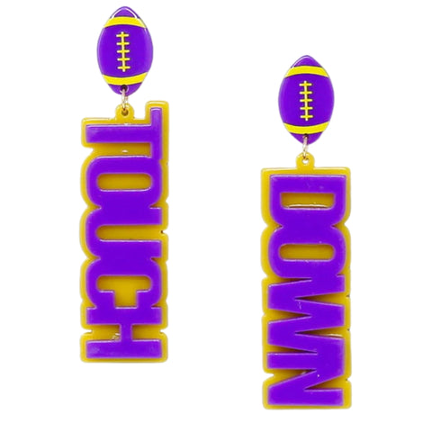 Touchdown Game Day Acrylic Earrings - Purple & Gold (Pair)