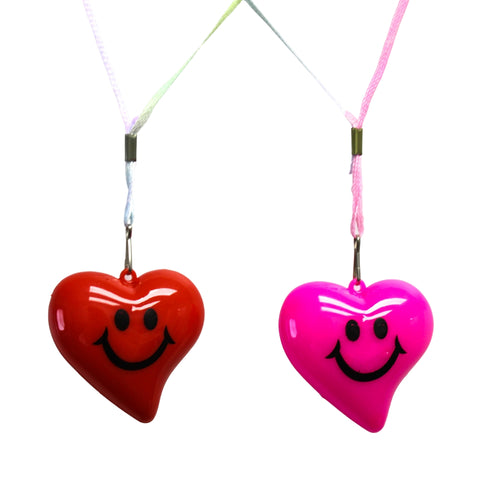 LED Heart with Smiley Face Necklace - Pink and Red (Dozen)
