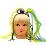 Purple, Green and Yellow Noodle Head Bopper with Purple Headband and Ribbons (Each)