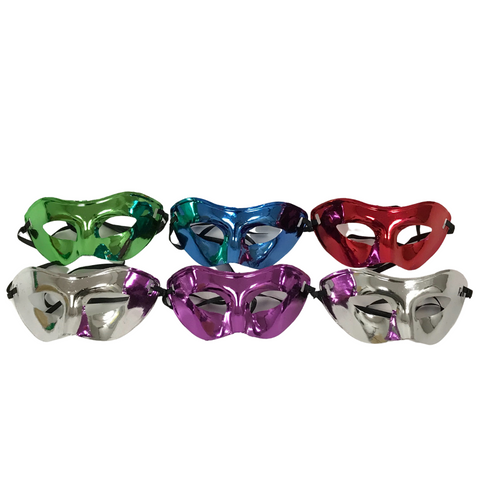 Shiny Masquerade Mask with Ribbon Tie - Assorted Colors (Pack of 6)