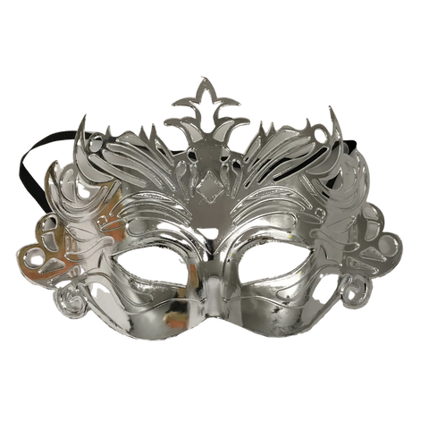 Silver Metallic Ornate Mask with Ribbon Tie (Each)