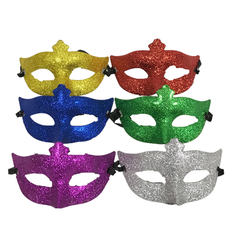 Glittered Masquerade Mask with Ribbon Tie - Assorted Colors (Pack of 6)