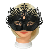 Shiny Black Ornate Mask with Ribbon Tie (Each)