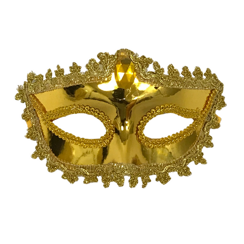 Shiny Gold Mask with Gold Jewel with Ribbon Tie (Each)
