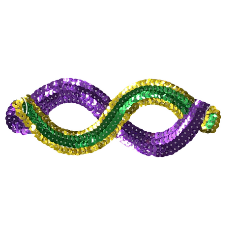 Purple, Green and Gold Sequined Mask with Elastic Band (Pack of 6)