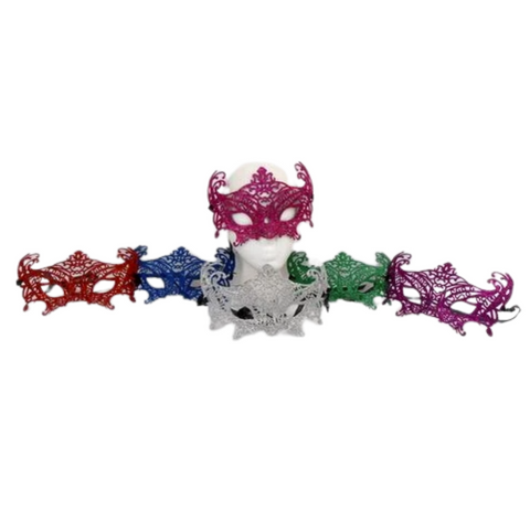 Glittered Cut Out Mask with Ribbon Tie - Assorted Colors (Pack of 6)