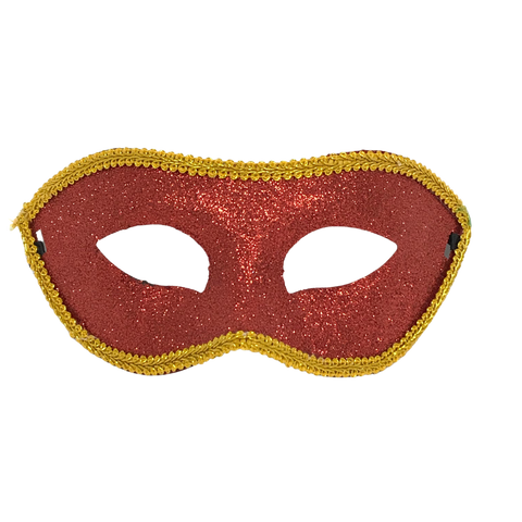 Glittered Red Mask with Gold Trim and Ribbon Tie (Each)