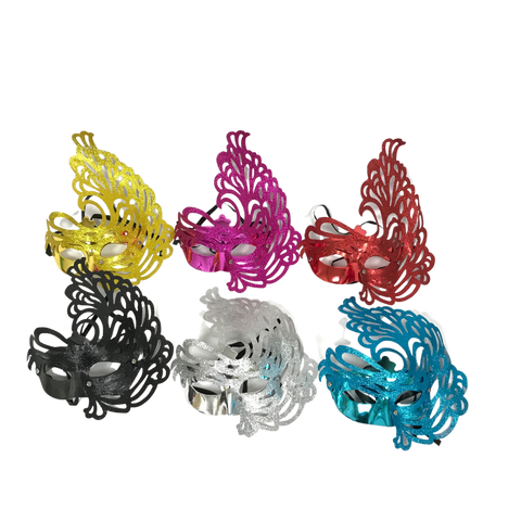 Metallic Hard Plastic Mask with Glitter Swirl and Ribbon Tie - Assorted Colors (Pack of 6)