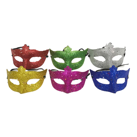 Cut Out Hard Plastic Glitter Mask with Confetti and Ribbon Tie - 6 Assorted Colors (Pack of 6)