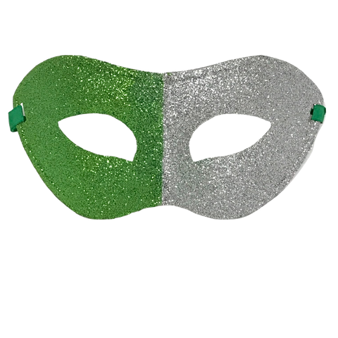 Glittered Silver and Green Mask with Ribbon Tie (Each)