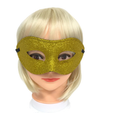 Gold Hard Plastic Glittered Mask with Ribbon Tie (Each)