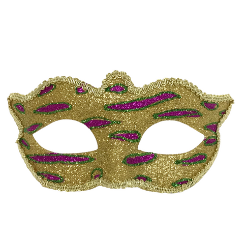 Gold Glitter Mask with Green and Purple Zebra Stripes (Each)