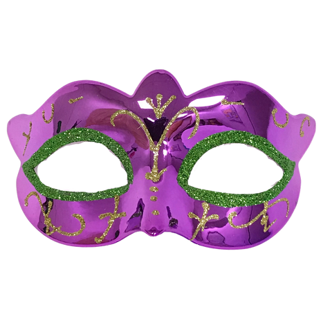 Purple Mask with Gold Glitter Design and Green Glitter Eyes (Each)