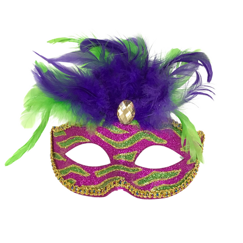 Purple and Green Striped Mask with Feathers (Each)