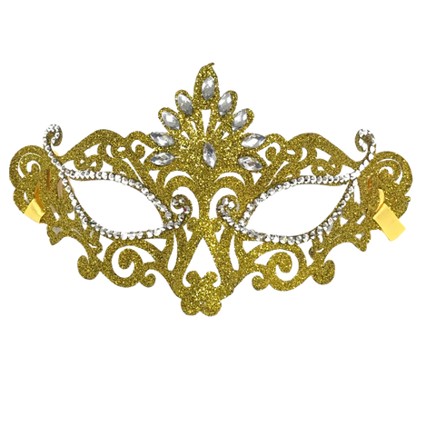 Gold Glittered Mask with Clear Stones (Each)