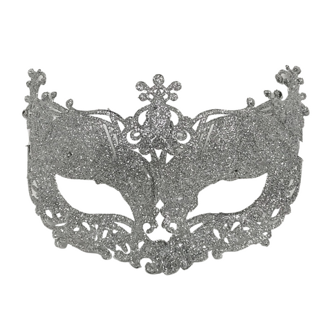 Glittered Silver Mask with Clear Stones (Each)