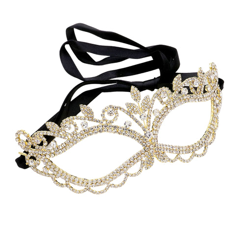 Rhinestone Sprout Pointed Gold Masquerade Mask (Each)