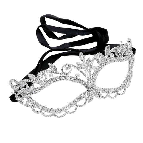 Rhinestone Sprout Pointed Silver Masquerade Mask (Each)