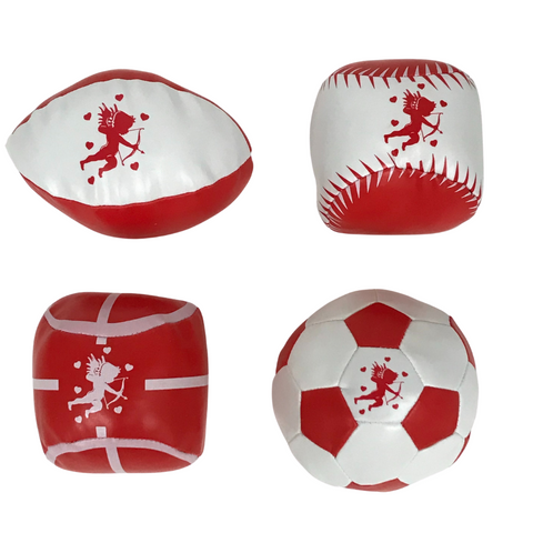 4" Red and White Valentine's Vinyl Sports Ball - 4 Styles (Dozen)