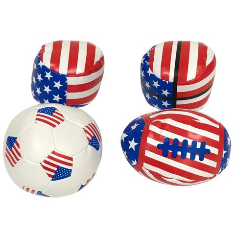 4" American Flag Vinyl Sports Ball - Assorted Styles (Dozen)