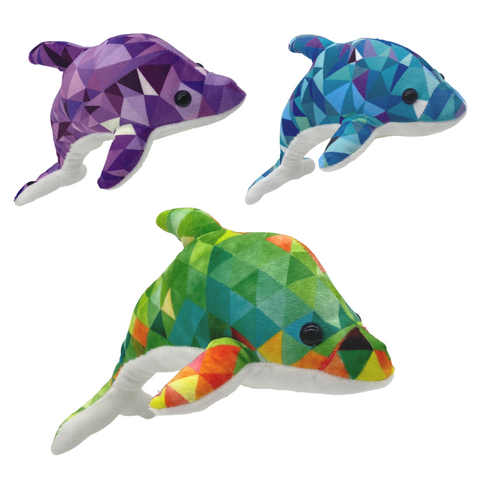 12" Plush Geometric Print Dolphin - 3 Colors (Each