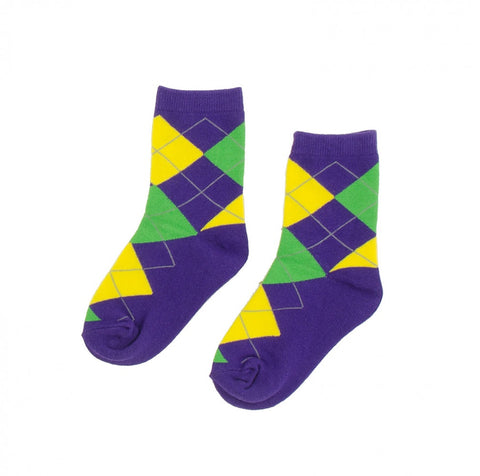 Purple, Green and Yellow Argyle Children's Socks (Pair)