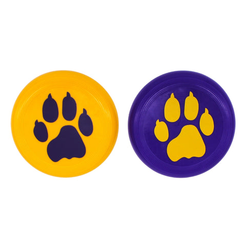 Purple and Gold Frisbee with Tiger Paw Imprint 3.5" (6 Dozen)