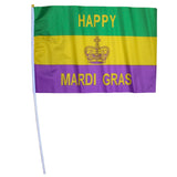 12" x 18" Mardi Gras Flag with 23" Plastic Handle (Dozen)