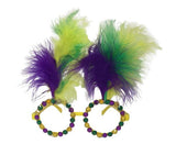 Glasses with Purple, Green and Gold Feathers, Sequins and No Lenses (Each)