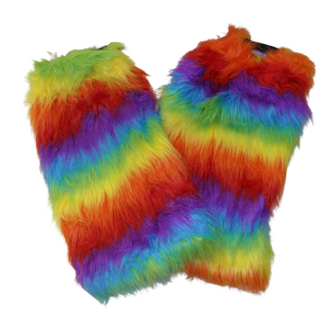 Rainbow Striped Fuzzy Leg Warmers (Pair)