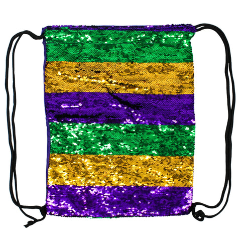 Purple, Green and Gold Reversible Sequin Drawstring Bag - 11.75" x 15.75"  (Each)