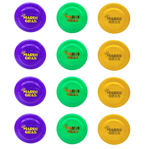 7" Purple, Yellow and Green Frisbee with Mardi Gras Imprint (Dozen)