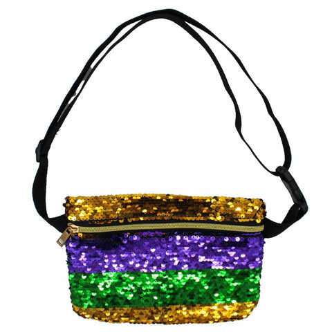 Purple, Green and Gold Stripe Sequin Fanny Pack (Each)