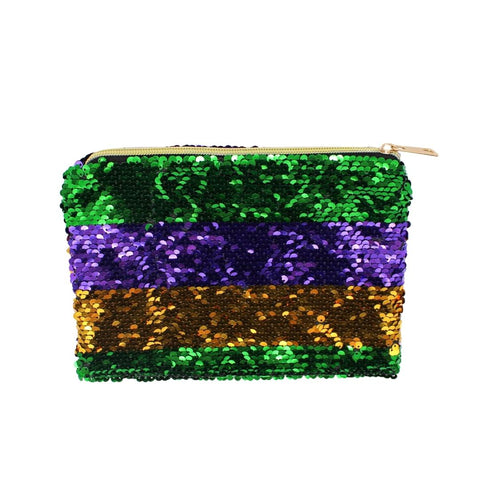 Purple, Green and Gold Stripe Sequin Zipper Bag (Each)