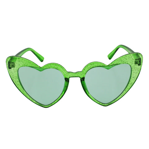 Green Heart Shaped Glitter Sunglasses (Each)