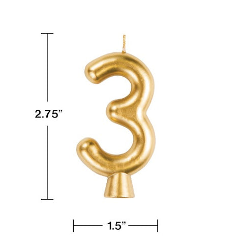 Gold "3" Number Candle (Each)