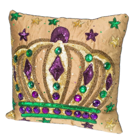 14" x 14" Square Gold Tones Pillow with Crown (Each)