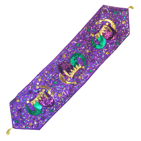 12" x 52" Purple Green and Gold Sequined Jester Hat Table Runner (Each)