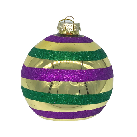Purple Green and Gold Round Striped Ornament (Each)