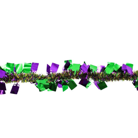 Purple Green and Gold Tinsel Garland with Squares 9' x 4" (Each)