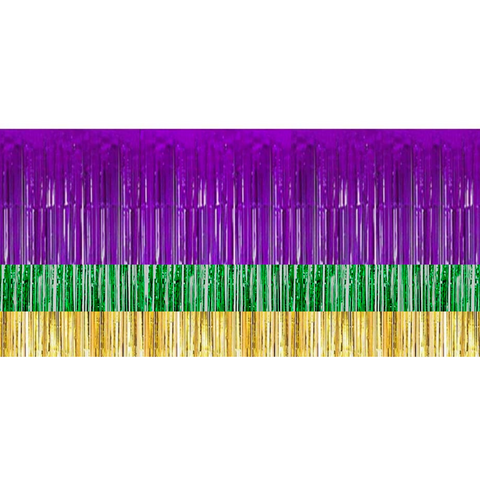 10' x 15" Tiered Purple, Green, and Gold Metallic Fringe (Each)