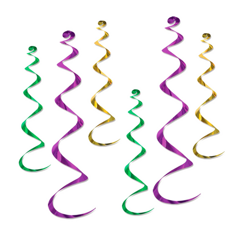 27" Purple Green and Gold Hanging Whirl Decorations (Pack of 6)