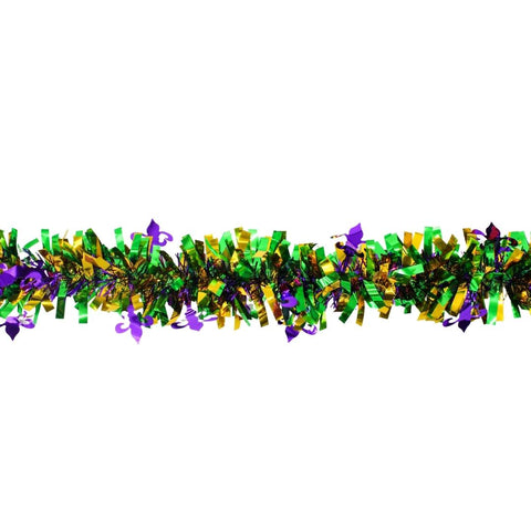 Purple, Green, and Gold Mardi Gras Garland with Fleur De Lis - 9' x 3.5" (Each)