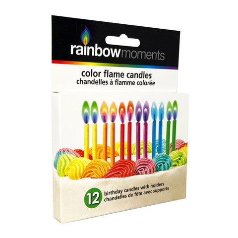 Rainbow Assortment Color Flame Birthday Candles (Pack of 12)