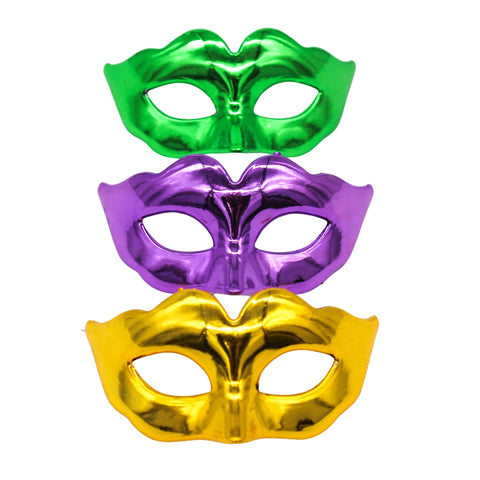 2.75" Mardi Gras Masks - Assorted Purple, Green and Gold (Dozen)
